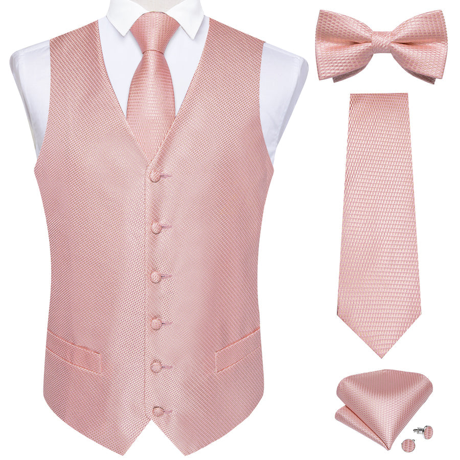 Baby Pink Polka Dot Jacquard Silk Vest Set vest set S (Chest 40")   - Sophisticated Gentlemen