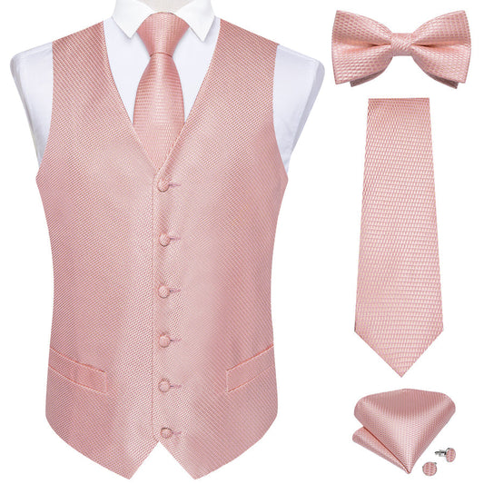 Baby Pink Polka Dot Jacquard Silk Vest Set vest set S (Chest 40")   - Sophisticated Gentlemen