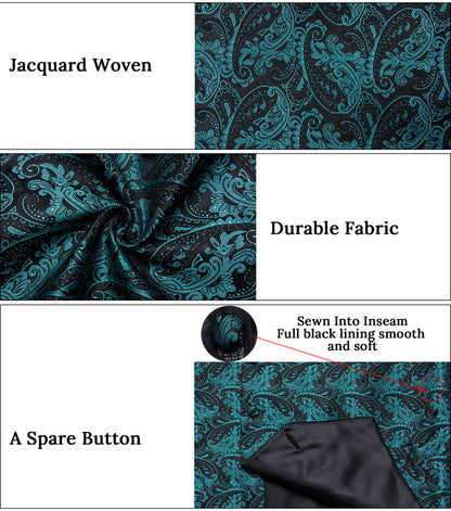 Black Blue Paisley Jacquard Silk Men's Vest vest set    - Sophisticated Gentlemen