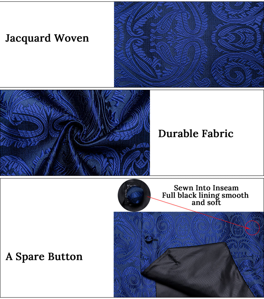 Royal Blue Paisley Jacquard Silk Vest Set vest set    - Sophisticated Gentlemen