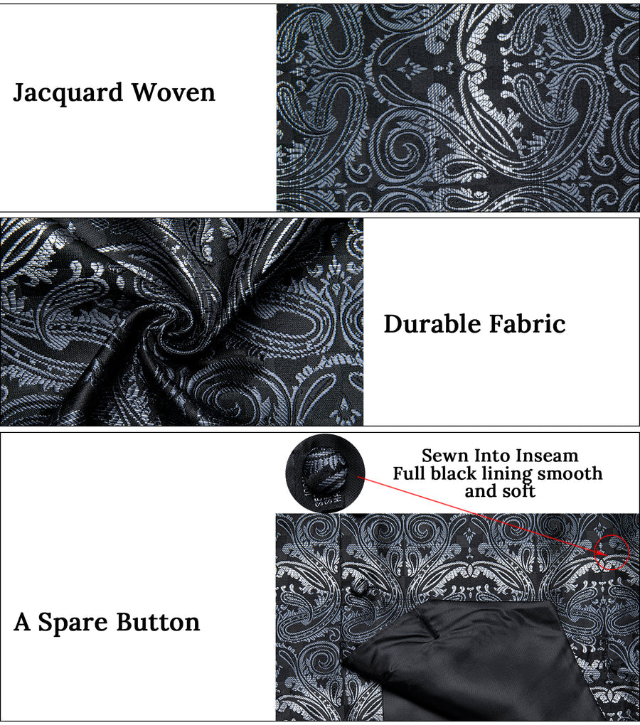 Black White Gradient Paisley Jacquard Silk Men's Vest Set vest set    - Sophisticated Gentlemen
