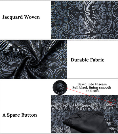 Black White Gradient Paisley Jacquard Silk Men's Vest Set vest set    - Sophisticated Gentlemen