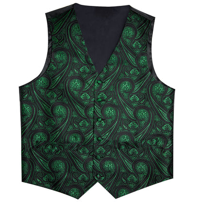Black Green Paisley Jacquard Silk Vest Set vest set    - Sophisticated Gentlemen