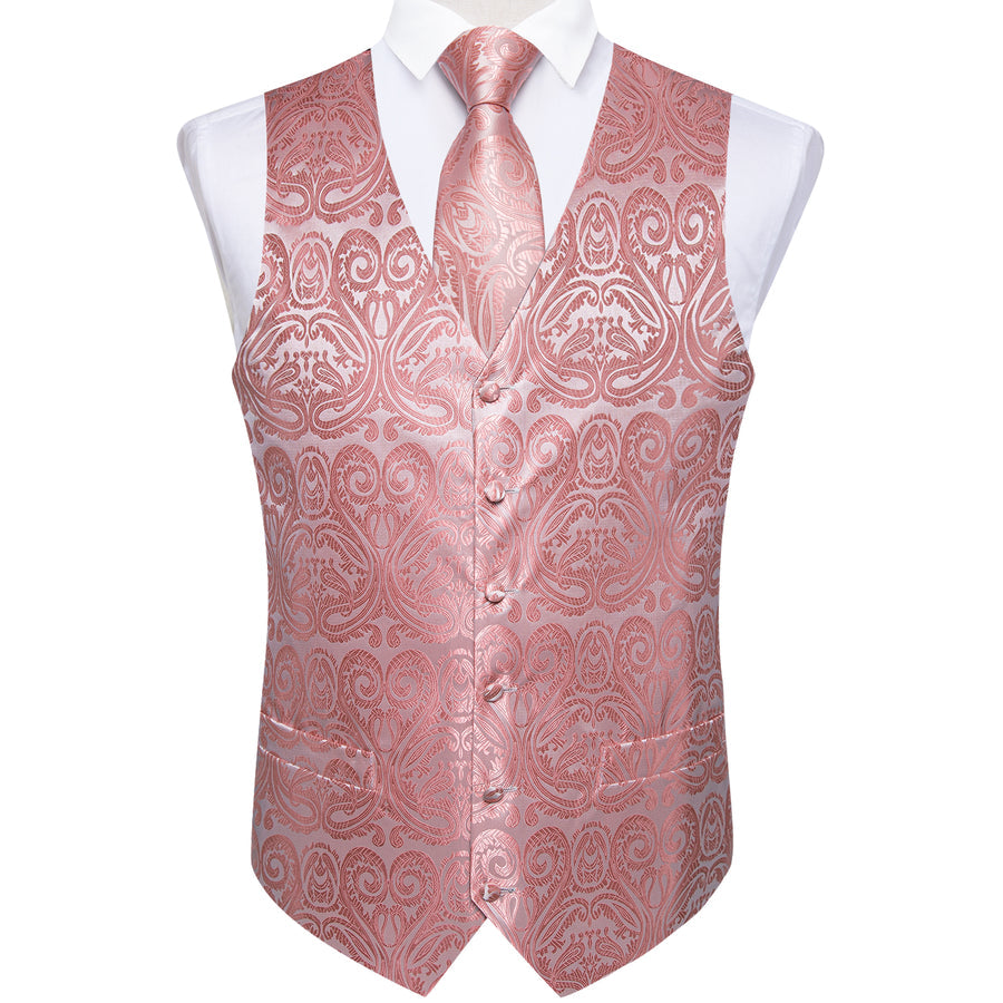 Pink Paisley Jacquard Silk Vest Set vest set    - Sophisticated Gentlemen