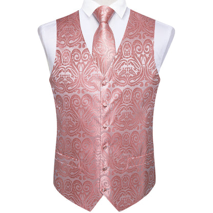 Pink Paisley Jacquard Silk Vest Set vest set    - Sophisticated Gentlemen