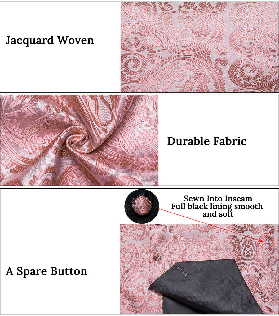 Pink Paisley Jacquard Silk Vest Set vest set    - Sophisticated Gentlemen