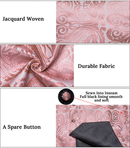 Pink Paisley Jacquard Silk Vest Set vest set    - Sophisticated Gentlemen