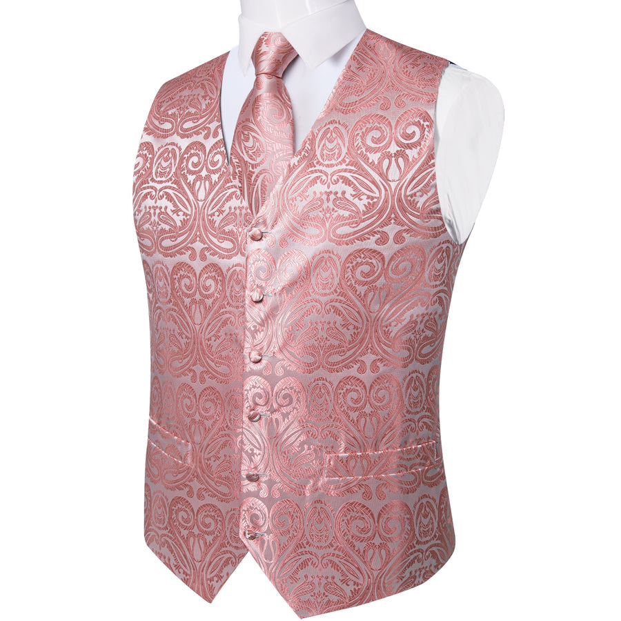 Pink Paisley Jacquard Silk Vest Set vest set    - Sophisticated Gentlemen