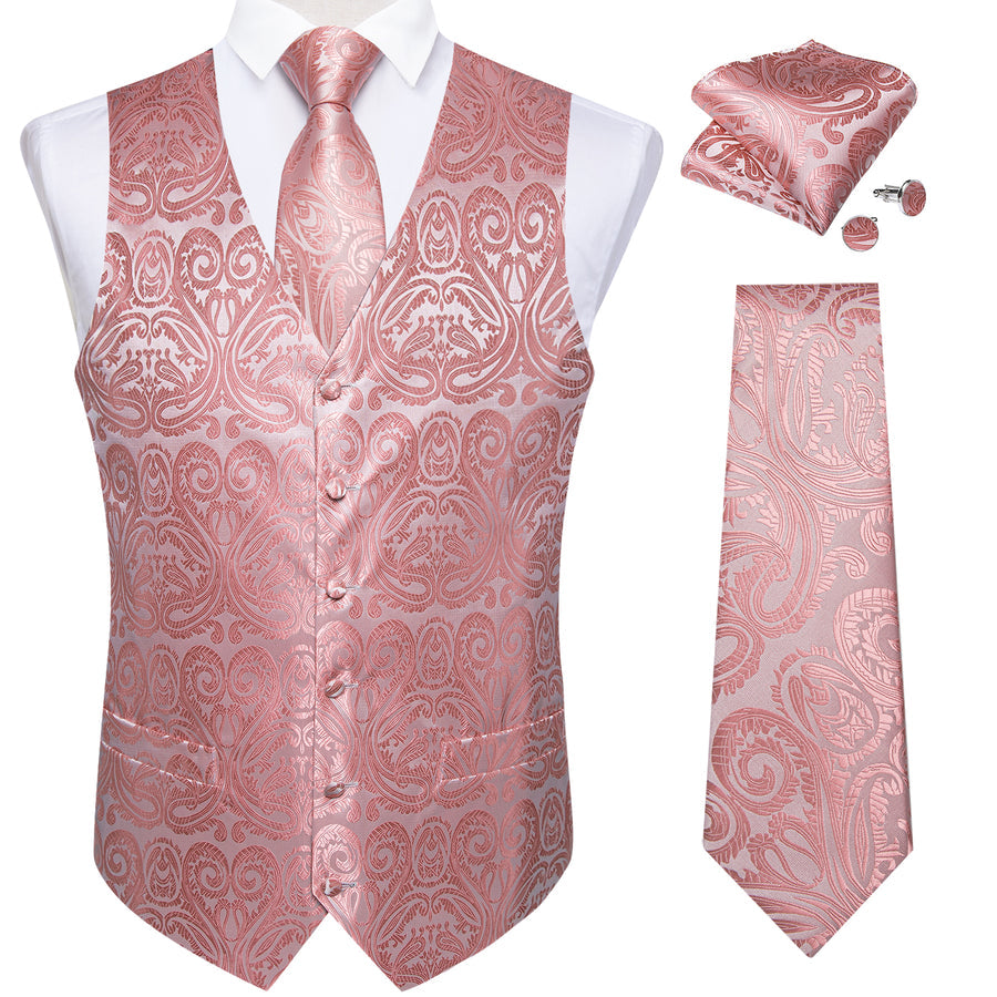 Pink Paisley Jacquard Silk Vest Set vest set    - Sophisticated Gentlemen