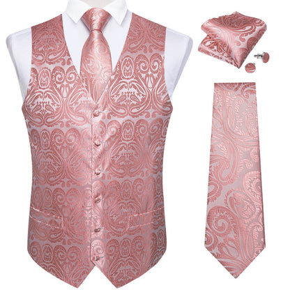 Pink Paisley Jacquard Silk Vest Set vest set    - Sophisticated Gentlemen