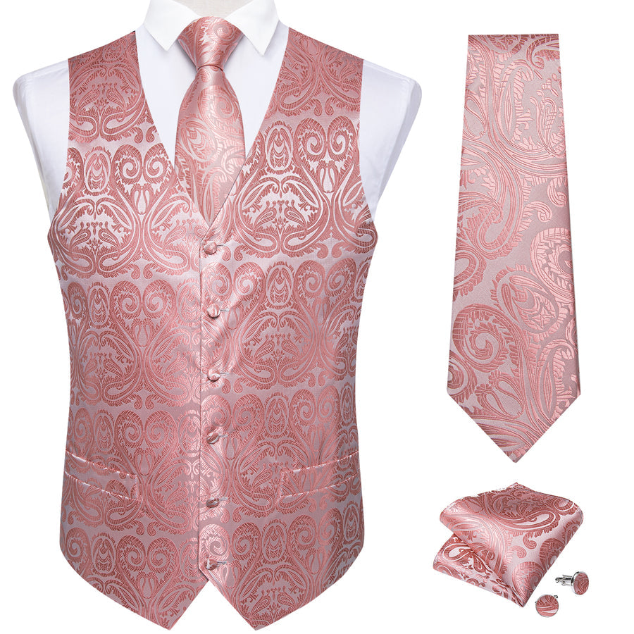 Pink Paisley Jacquard Silk Vest Set vest set    - Sophisticated Gentlemen