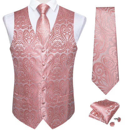 Pink Paisley Jacquard Silk Vest Set vest set    - Sophisticated Gentlemen