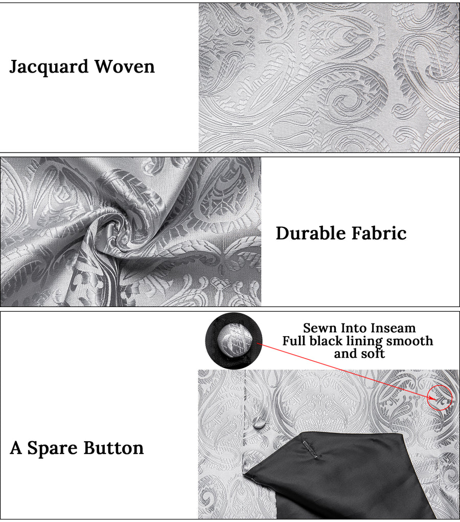 Silver Grey Paisley Jacquard Silk Vest Set vest set    - Sophisticated Gentlemen