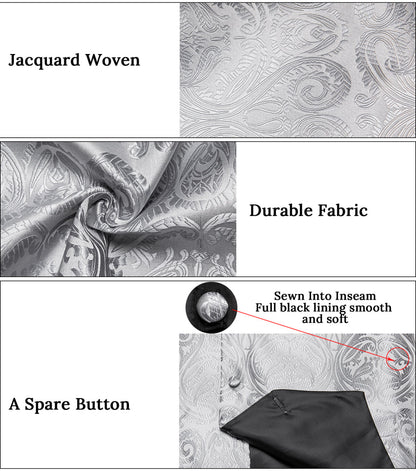 Silver Grey Paisley Jacquard Silk Vest Set vest set    - Sophisticated Gentlemen