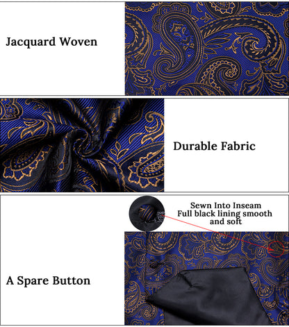 Blue Golden Paisley Jacquard Silk Men's Bowtie Vest Set vest set    - Sophisticated Gentlemen