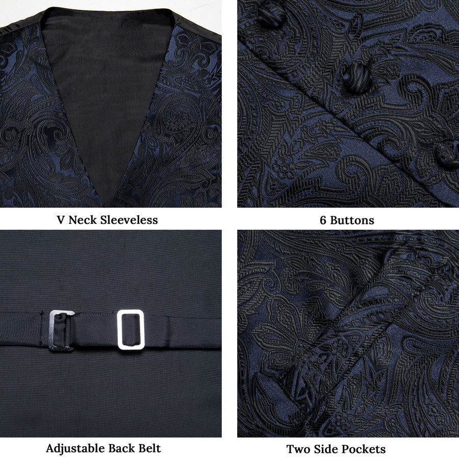 Black Paisley Jacquard Silk Vest Set vest set    - Sophisticated Gentlemen