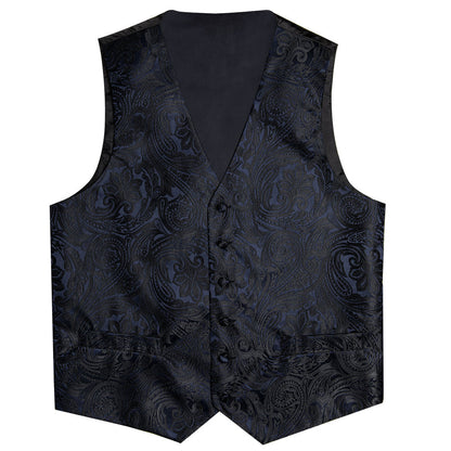 Black Paisley Jacquard Silk Men's Bowtie Vest Set vest set    - Sophisticated Gentlemen