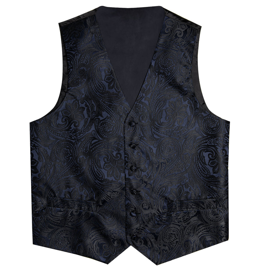Black Paisley Jacquard Silk Vest Set vest set    - Sophisticated Gentlemen