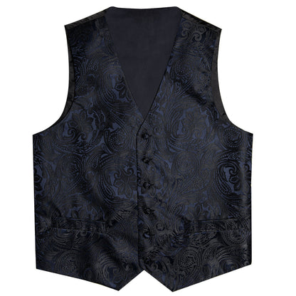 Black Paisley Jacquard Silk Vest Set vest set    - Sophisticated Gentlemen