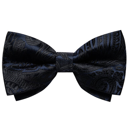 Black Paisley Jacquard Silk Men's Bowtie Vest Set vest set    - Sophisticated Gentlemen