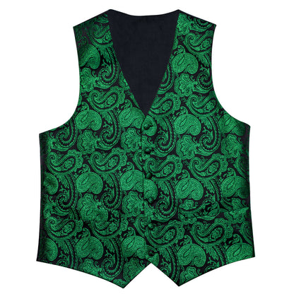 Black Green Paisley Jacquard Silk Men's Vest Set vest set    - Sophisticated Gentlemen