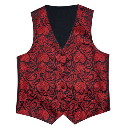 Black Red Paisley Jacquard Silk Vest Set vest set    - Sophisticated Gentlemen