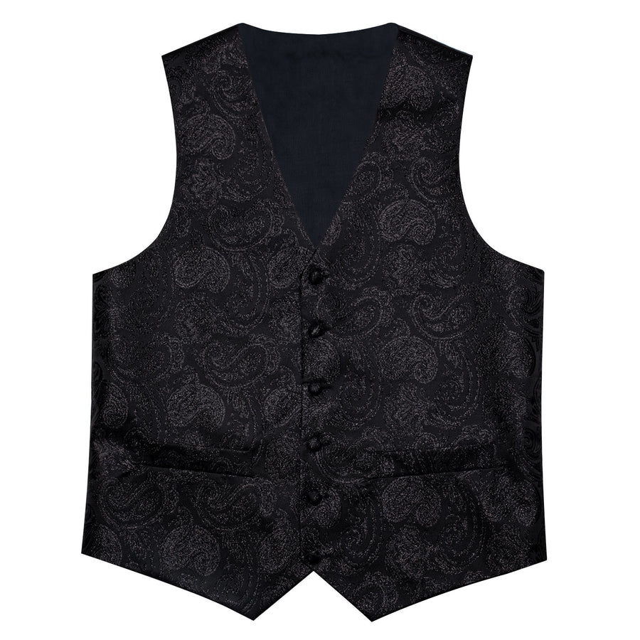 Classic Black Paisley Jacquard Silk Vest Set vest set    - Sophisticated Gentlemen