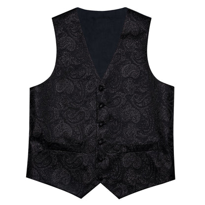 Classic Black Paisley Jacquard Silk Vest Set vest set    - Sophisticated Gentlemen
