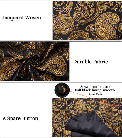 Black Golden Paisley Jacquard Silk Men's Vest Set vest set    - Sophisticated Gentlemen