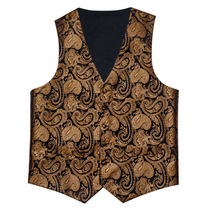 Black Golden Paisley Jacquard Silk Men's Vest Set vest set    - Sophisticated Gentlemen