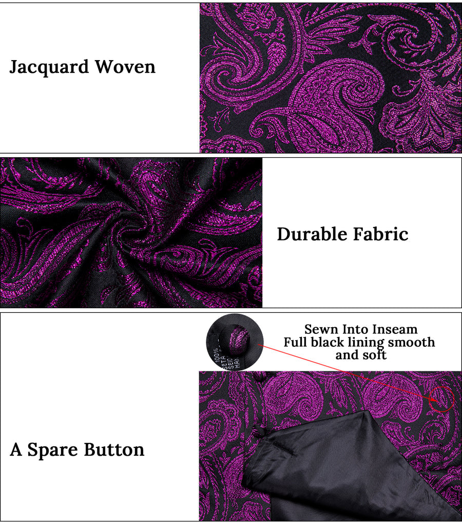 Black Purple Paisley Jacquard Silk Men's Vest Set vest set    - Sophisticated Gentlemen