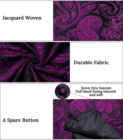 Black Purple Paisley Jacquard Silk Men's Vest Set vest set    - Sophisticated Gentlemen