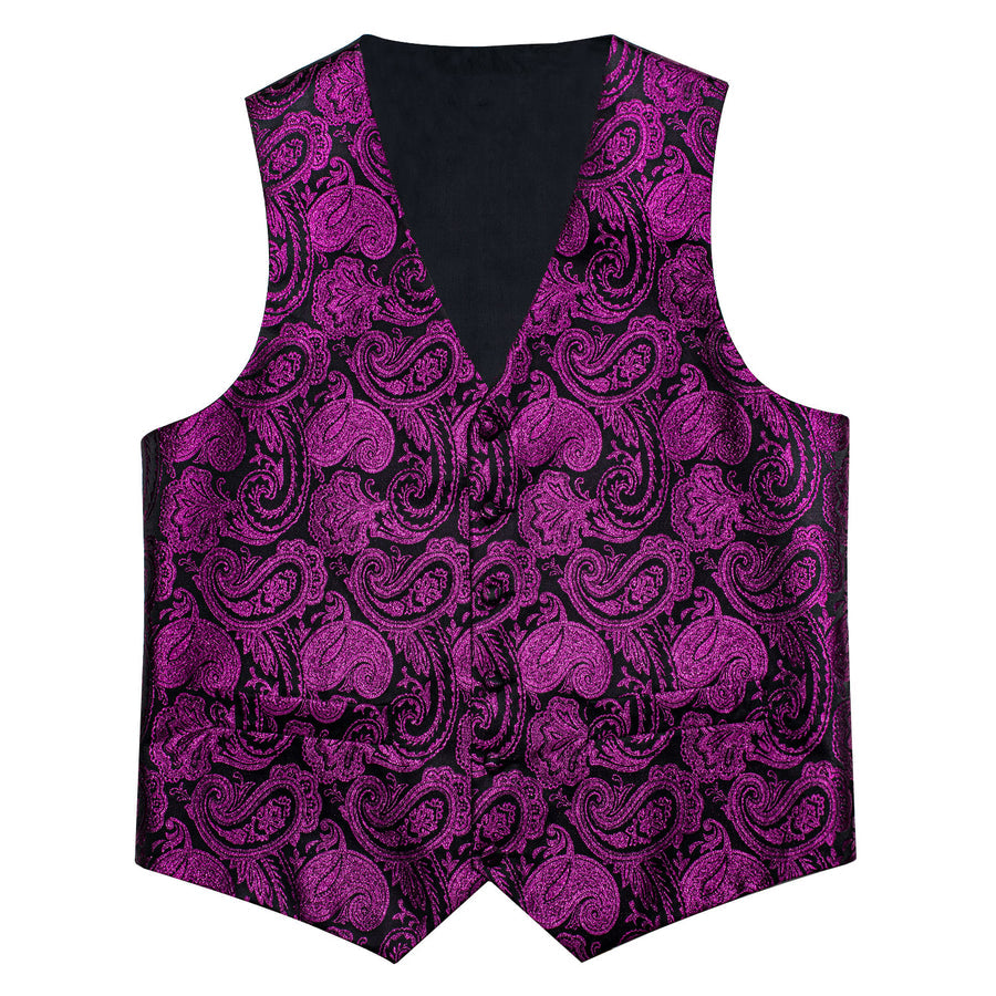 Black Purple Paisley Jacquard Silk Men's Vest Set vest set    - Sophisticated Gentlemen