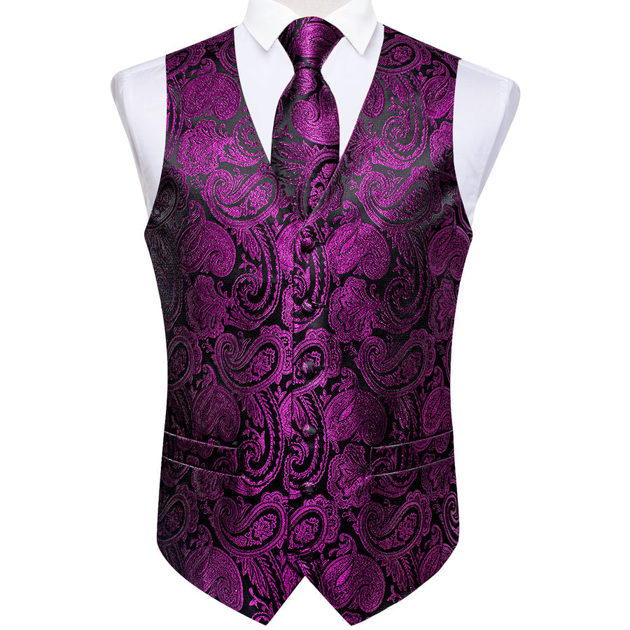 Black Purple Paisley Jacquard Silk Men's Vest Set vest set    - Sophisticated Gentlemen