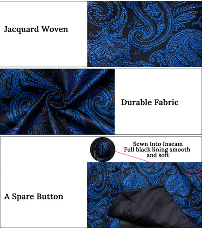 Black Blue Paisley Jacquard Silk Vest Set vest set    - Sophisticated Gentlemen