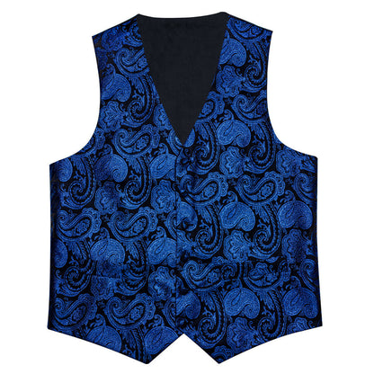 Black Blue Paisley Jacquard Silk Vest Set vest set    - Sophisticated Gentlemen