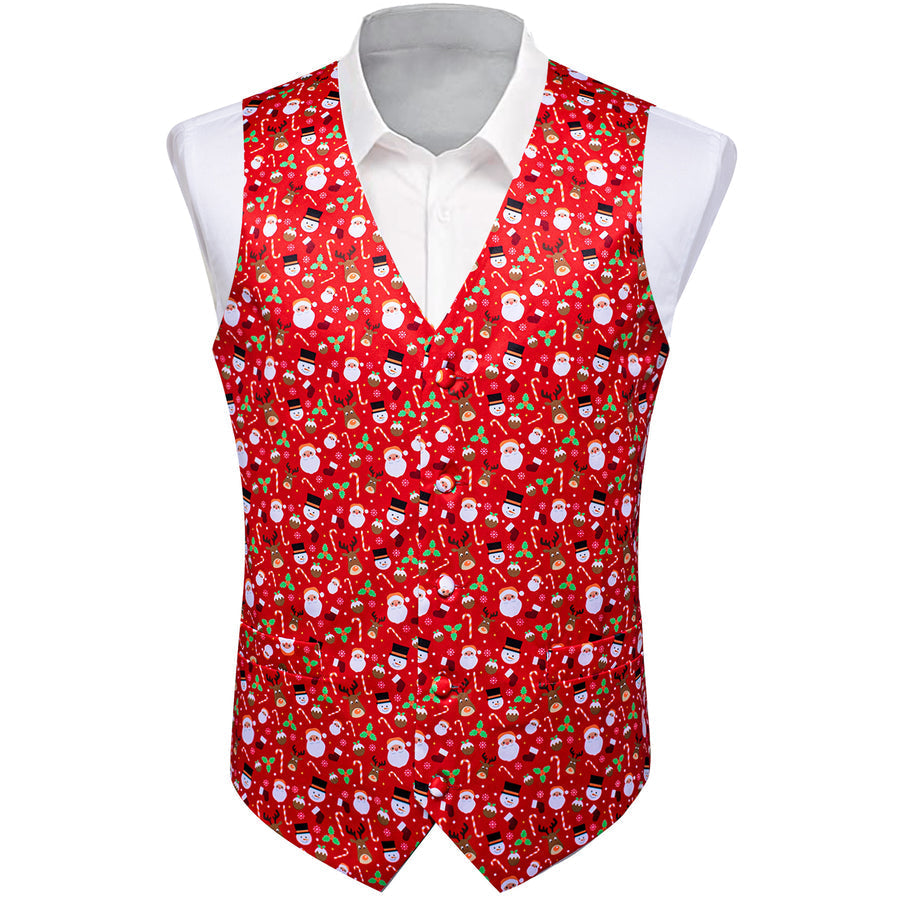 Christmas Red Novelty Splicing Jacquard Men's Vest Set vest set    - Sophisticated Gentlemen