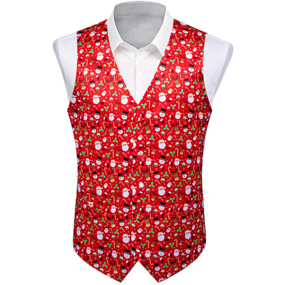 Christmas Red Novelty Splicing Jacquard Men's Vest Set vest set    - Sophisticated Gentlemen
