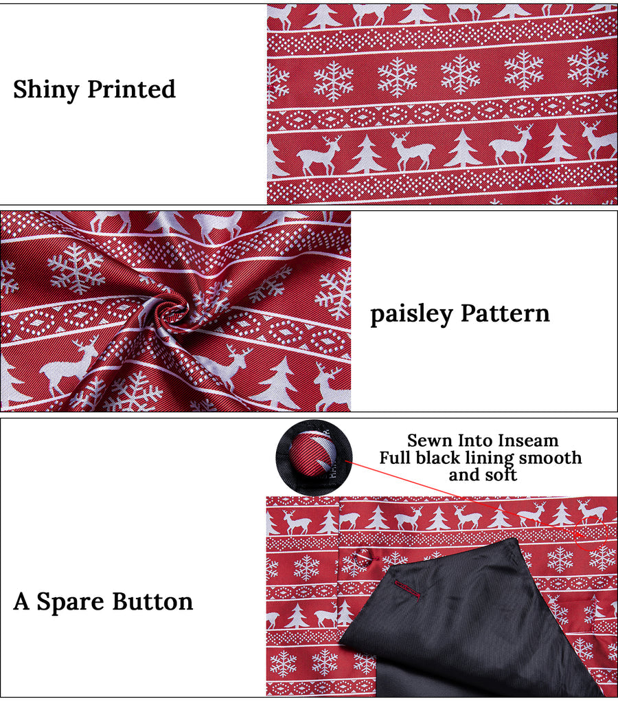 Christmas Red White Elk Novelty Jacquard Silk Vest Set vest set    - Sophisticated Gentlemen