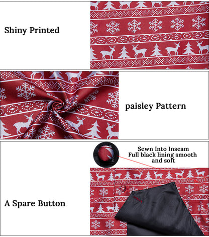 Christmas Red White Elk Novelty Jacquard Silk Vest Set vest set    - Sophisticated Gentlemen