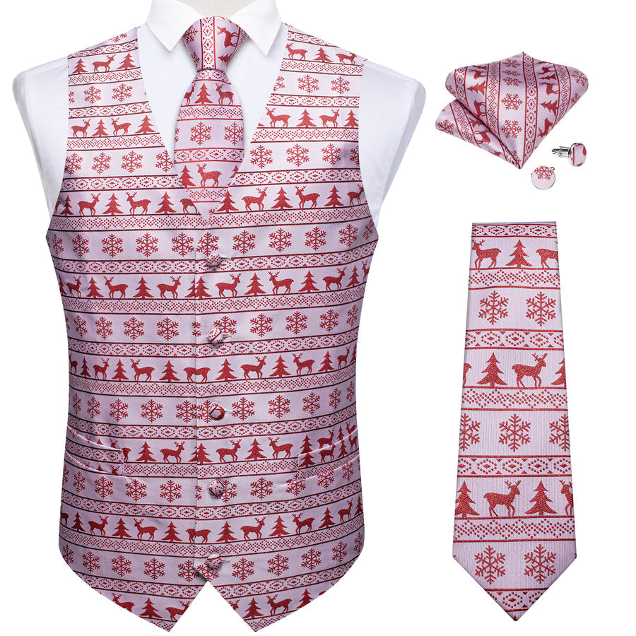 Christmas White Red Elk Novelty Jacquard Silk Men's Vest Set vest set    - Sophisticated Gentlemen