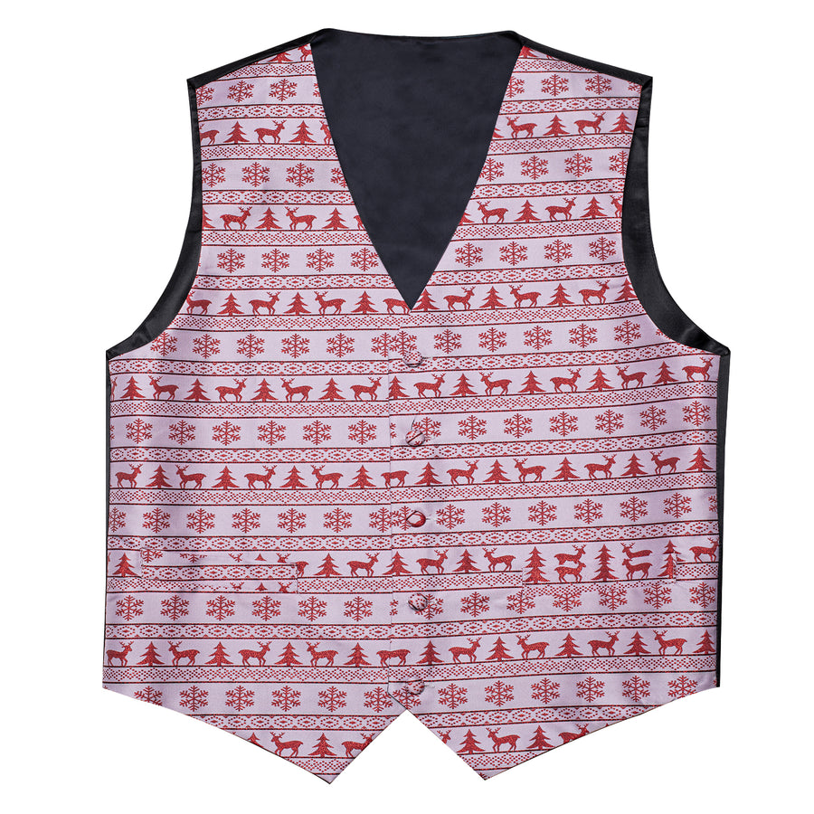Christmas White Red Elk Novelty Jacquard Silk Men's Vest Set vest set    - Sophisticated Gentlemen