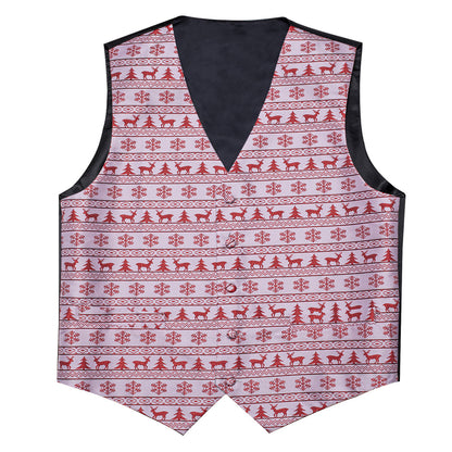 Christmas White Red Elk Novelty Jacquard Silk Men's Vest Set vest set    - Sophisticated Gentlemen