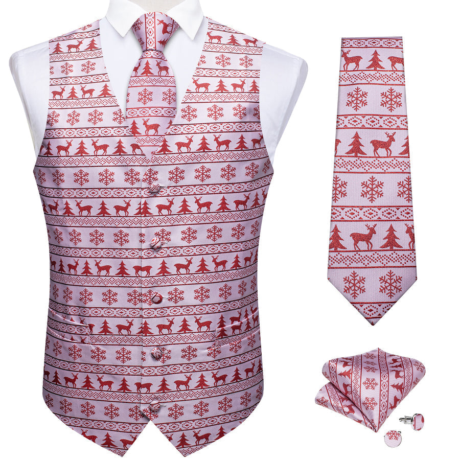 Christmas White Red Elk Novelty Jacquard Silk Men's Vest Set vest set    - Sophisticated Gentlemen