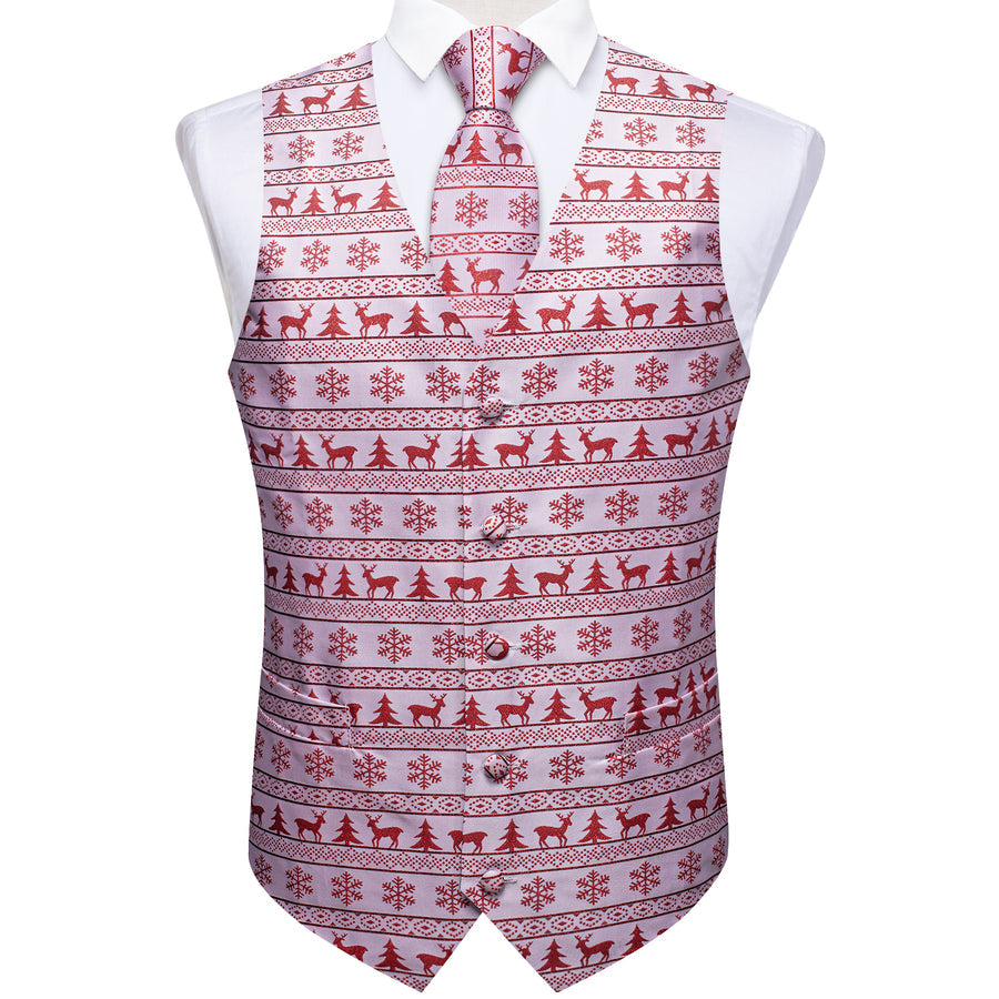 Christmas White Red Elk Novelty Jacquard Silk Men's Vest Set vest set    - Sophisticated Gentlemen