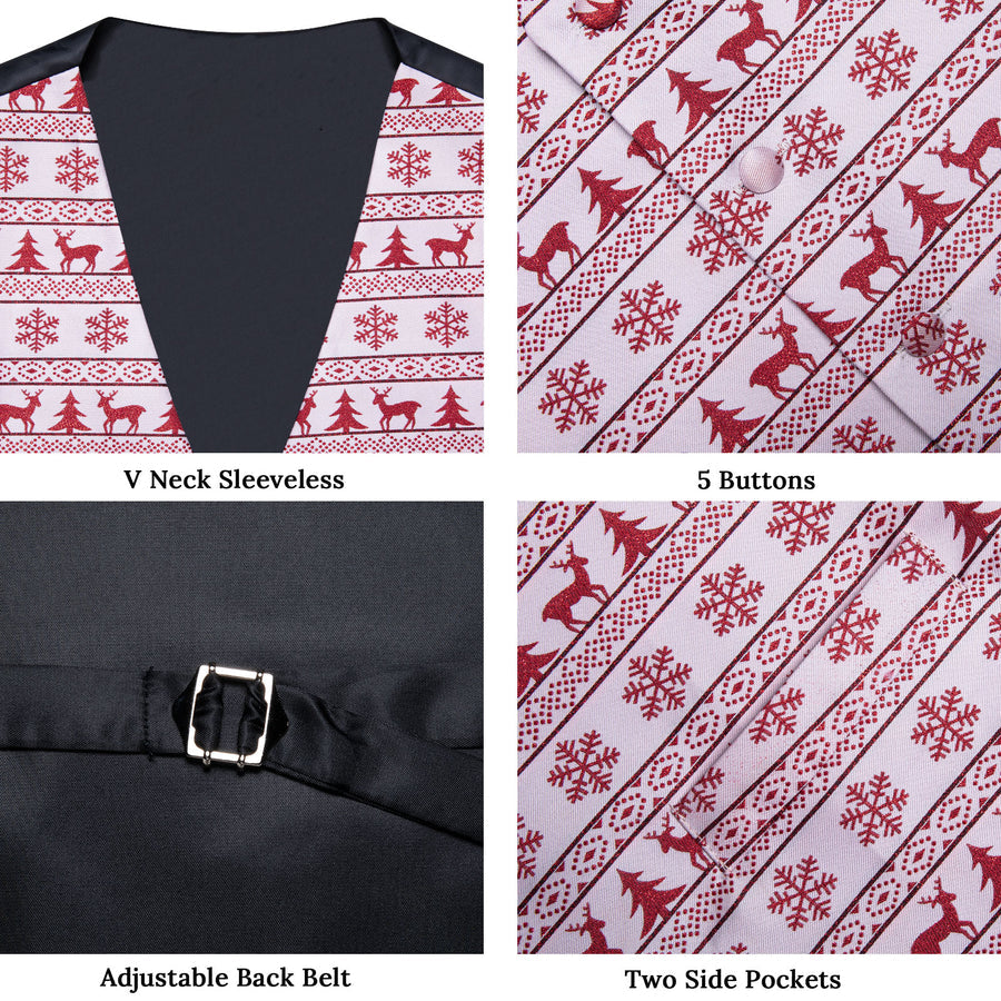 Christmas White Red Elk Novelty Jacquard Silk Men's Vest Set vest set    - Sophisticated Gentlemen