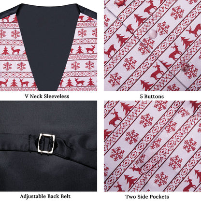 Christmas White Red Elk Novelty Jacquard Silk Men's Vest Set vest set    - Sophisticated Gentlemen
