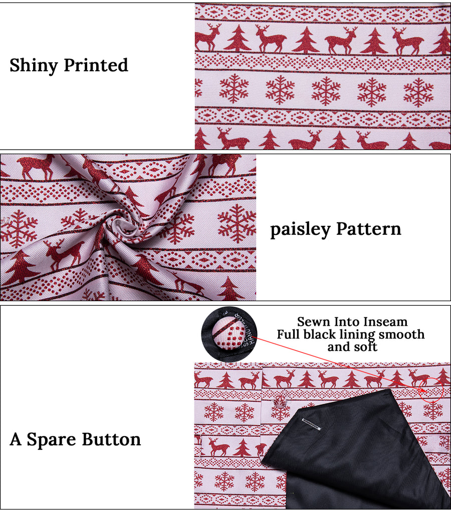 Christmas White Red Elk Novelty Jacquard Silk Men's Vest Set vest set    - Sophisticated Gentlemen