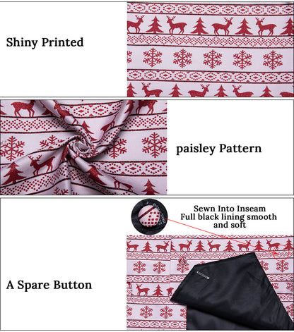 Christmas White Red Elk Novelty Jacquard Silk Men's Vest Set vest set    - Sophisticated Gentlemen