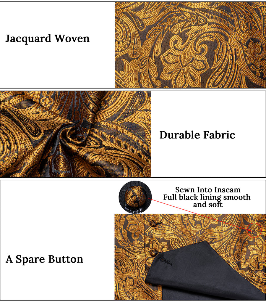 Golden Brown Paisley Silk Men's Vest Set vest set    - Sophisticated Gentlemen